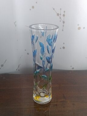 Hand-Painted Blue Floral Glass Vase